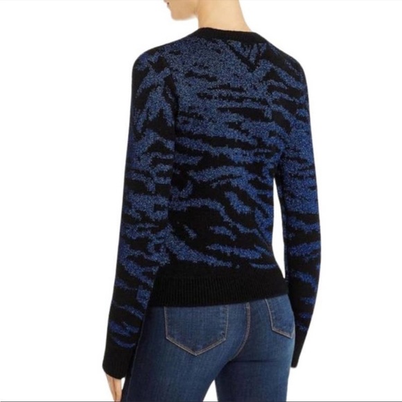 Pam & Gela Blue Metallic tiger Animal Print Sweater - Picture 3 of 6